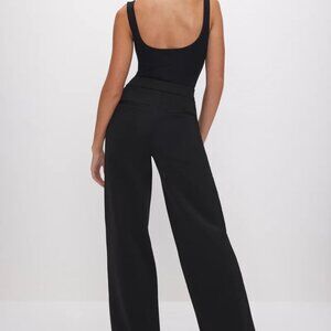 Good American - Black Scuba Knit Pleated Wide Leg Trousers - Size 14 NWT